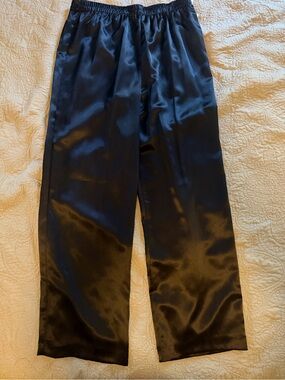 Vtg Black Satin Elastic-Waist Pants